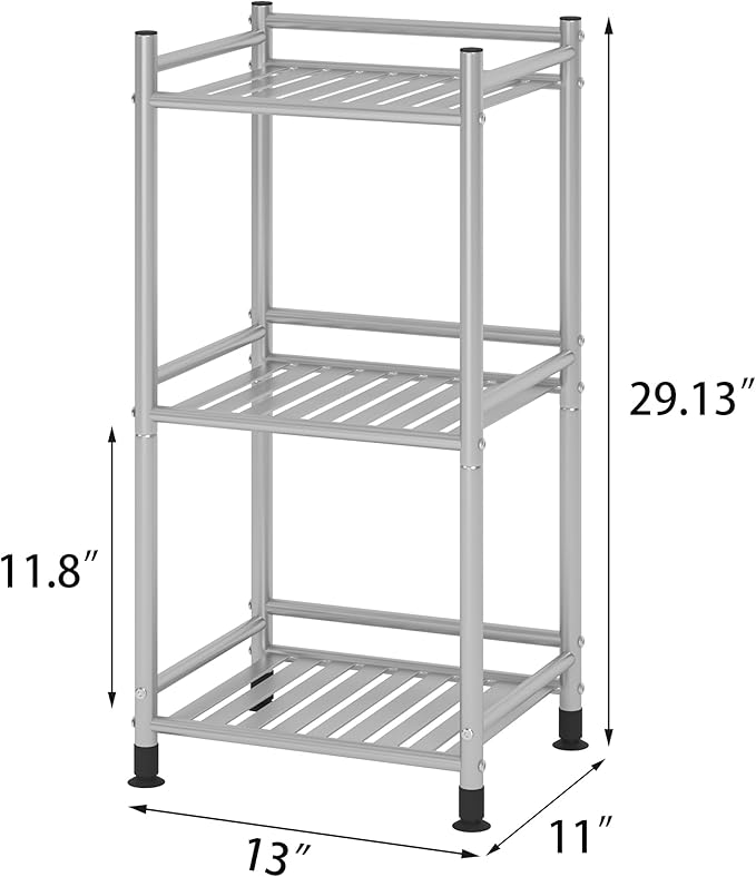 3 Tier Bathroom Storage Open Shelf Unit, Free-Standing Metal Corner Rack Shelving for Kitchen, Living Room, Hallway (Bright Gray, 3 Tier)-NeatNest