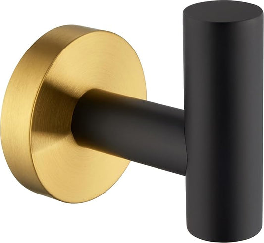 APLusee Bathroom Towel Hook Black & Gold, SUS 304 Stainless Steel Modern Robe Hook for Home Storage, Towel Hanger Wall Mounted