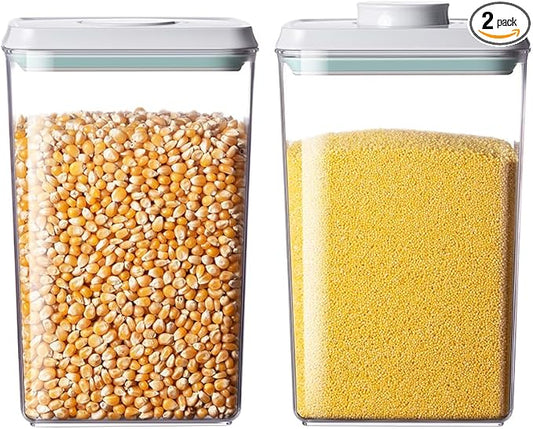 Food Storage Containers with Lids,2.9Qt 2Pcs Airtight Pop Food Storage Containers, BPA-Free Stackable Kitchen Pantry Organizers and Storage, One Button Opening Flour and Sugar Container Sets-NeatNest