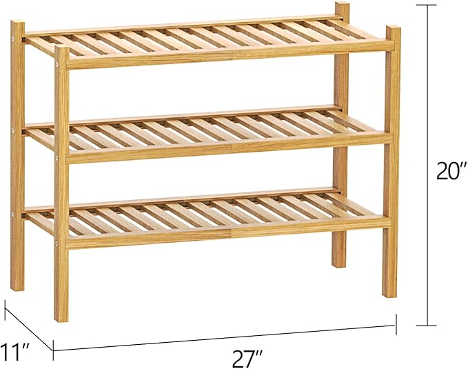 Shoe Rack 3-Tier Organizer-Stackable Storage Shelf with Multi-Function Combinations-Free Standing Bamboo Shoe Racks for Closet,Entryway,Hallway,Bathroom,Living Room Shoe Organization (Natural,3-Tier)-NeatNest