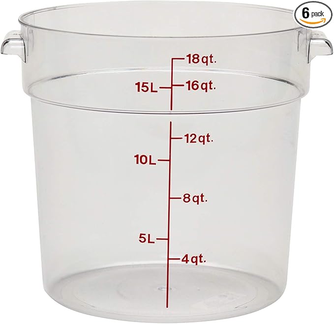 Cambro Food Storage Container (6 Pack) - Round Series - 18 QT (Quart) - Commercial Grade for Food Prep (Clear)-NeatNest