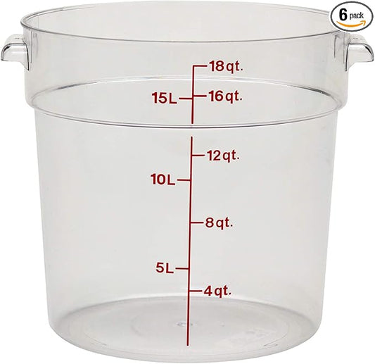 Cambro Food Storage Container (6 Pack) - Round Series - 18 QT (Quart) - Commercial Grade for Food Prep (Clear)-NeatNest