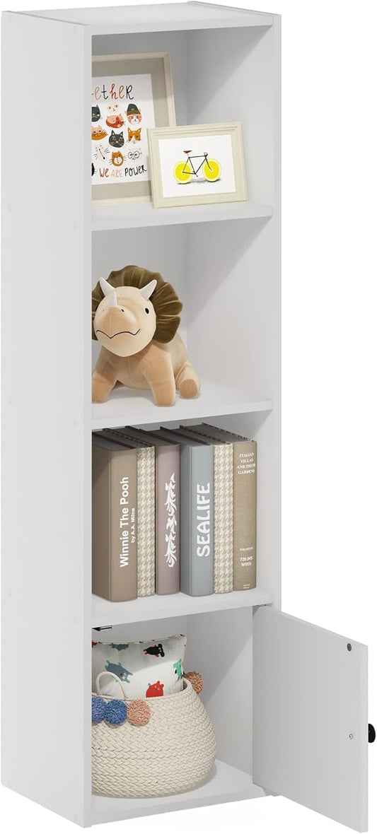 Furinno Luder Shelf Bookcase with 1 Door Storage Cabinet, White-NeatNest
