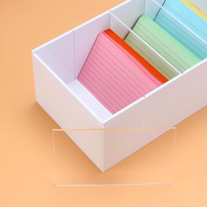 3x5'' Index Card Holder, Acrylic Business Index Card Box with Dividers, Transparent Index Card Organizer Case File Note Flash Card Storage Case, 10''W x 6''D x 4''H