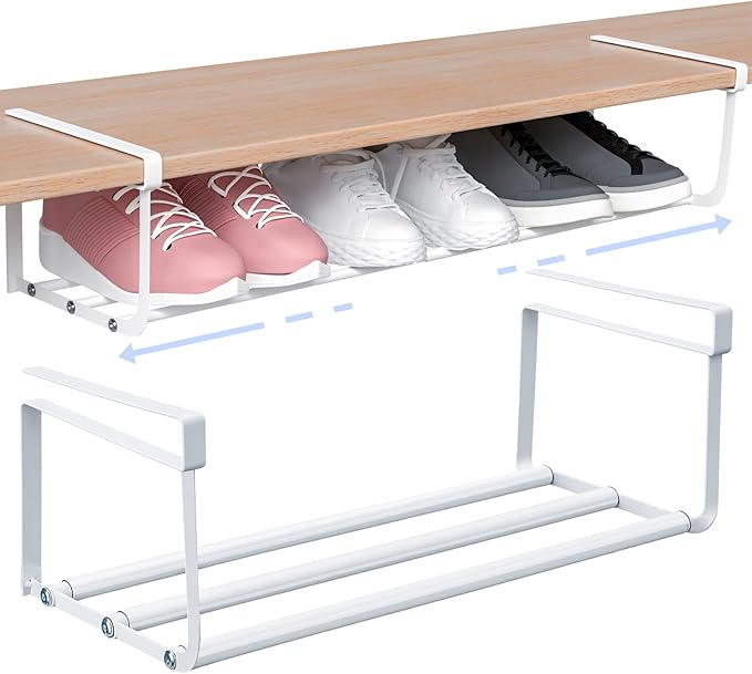 4 Pcs Expandable Shoe Rack Organizer for Closet 16.5-31.5 Inch Adjustable Retractable Hanging Cabinet Shoe Shelf Dorm Room Storage for Space Saving (White)-NeatNest