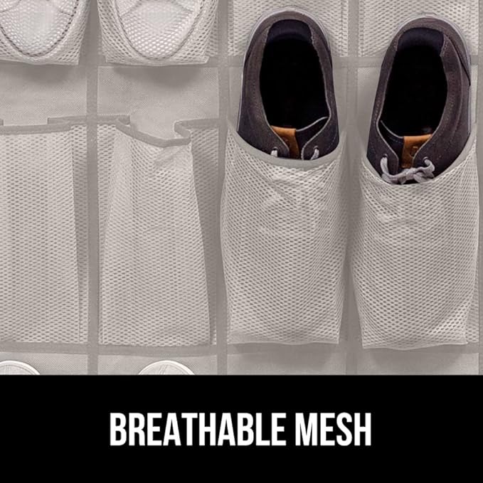 GORILLA GRIP Over the Door Shoe Organizer, 24 Large Breathable Mesh Pockets, Space Saving Hanging Storage Holder, Closet Rack Hanger Holds Up to 40 lbs, Hangs on Closets for Shoes, Accessories, Linen-NeatNest