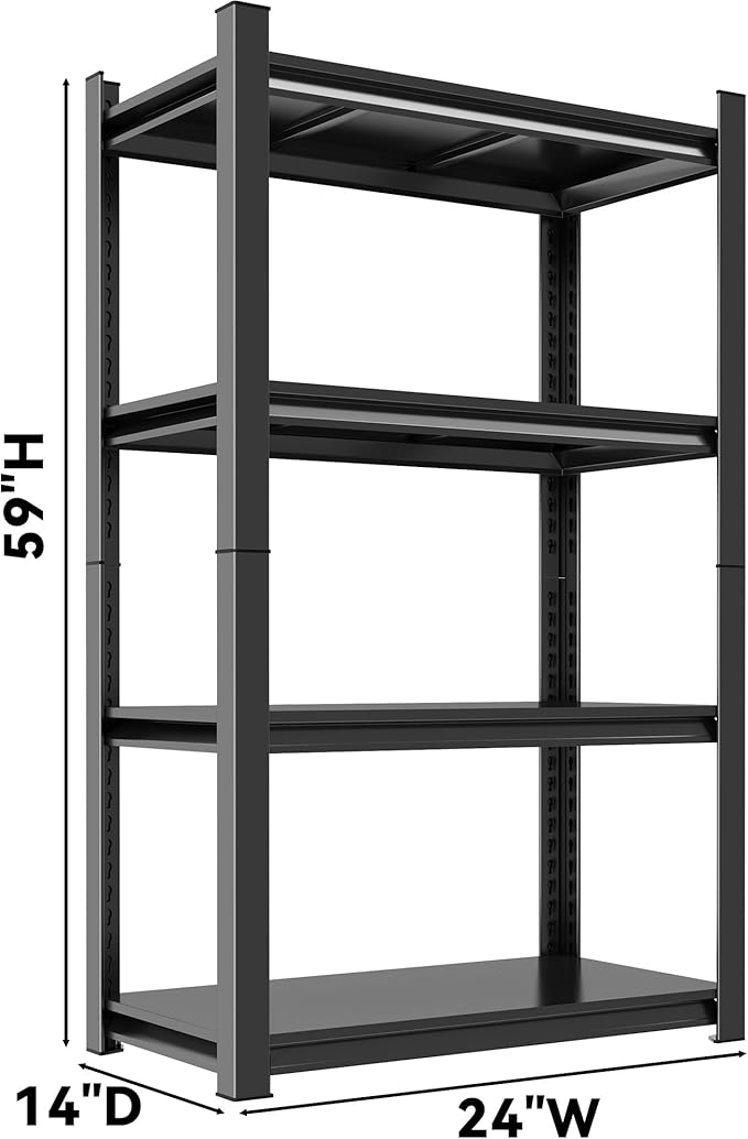 Industrial Metal Book Organizer 4 Tier Adjustable Shelf Unit - Black, Small Space Bookcase for Bedroom, Living Room, Kitchen, Balcony