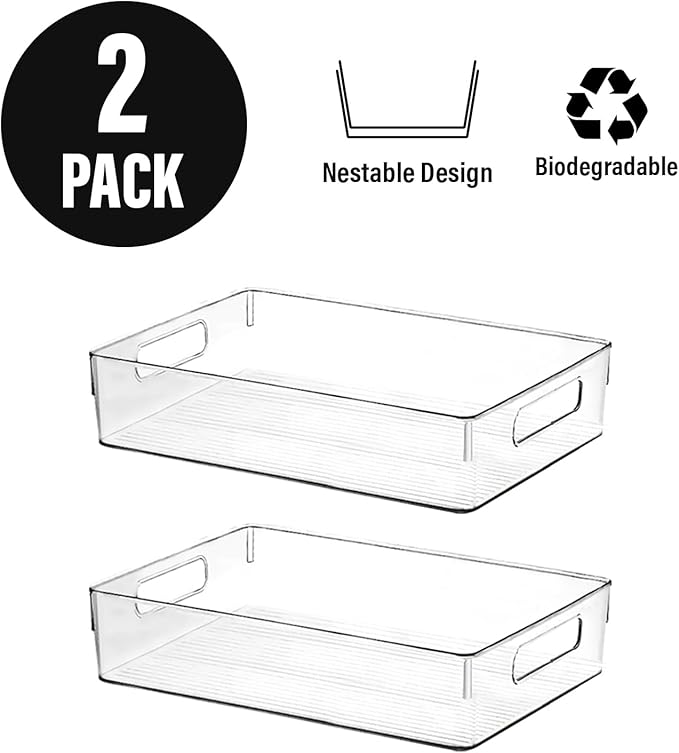 Clear Plastic Storage Bins, Pantry Organizers and Storage or Kitchen Organization and Storage Containers Bins for Organizing, Fridge, Freezer, Bathroom, Pantries, Refrigerator, Cabinet Organizer Bin-NeatNest