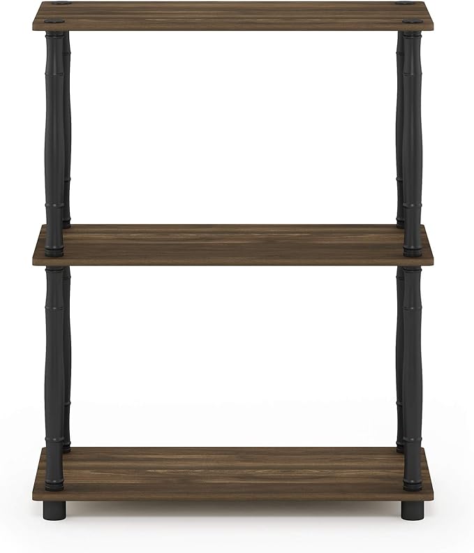 Furinno Turn-N-Tube 3-Tier Compact Multipurpose Shelf Display Rack with Classic Tube, Columbia Walnut/Black-NeatNest
