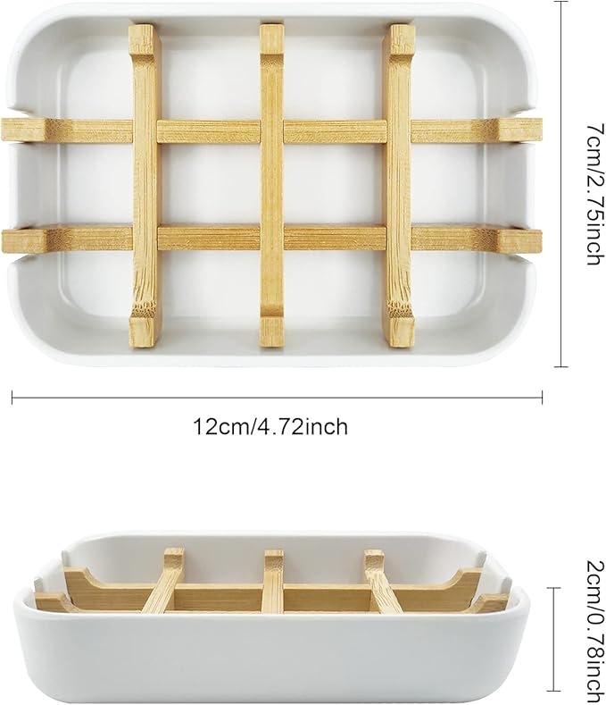 2 Pack Bamboo Soap Dish, Self-Draining Soap Box, Wooden Bamboo Bar Soap Holder for Shower, Bathroom, Kitchen, Bathtub, Bar Sink (White)-NeatNest