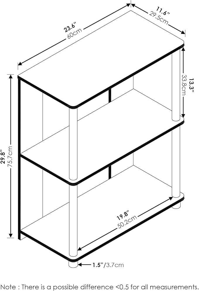 Furinno Jaya Simple Design 3-Tier Bookcase / Bookshelf / Display Rack with Stainless Steel Tubes, White Oak-NeatNest