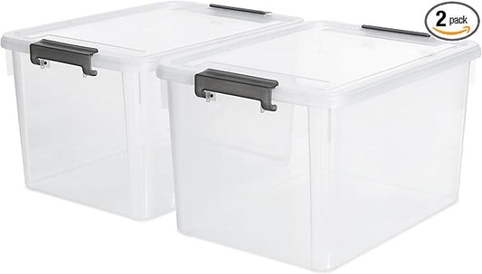 Citylife 32 QT Plastic Storage Bins with Latching Lids Stackable Storage Containers for Organizing Large Clear Storage Box for Garage, Closet, Classroom, Kitchen, 2 Packs-NeatNest