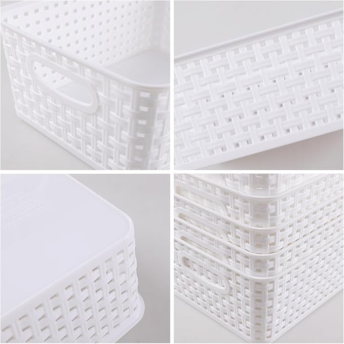 6-Pack Plastic Storage Basket, Desktop Organizing Bin, White