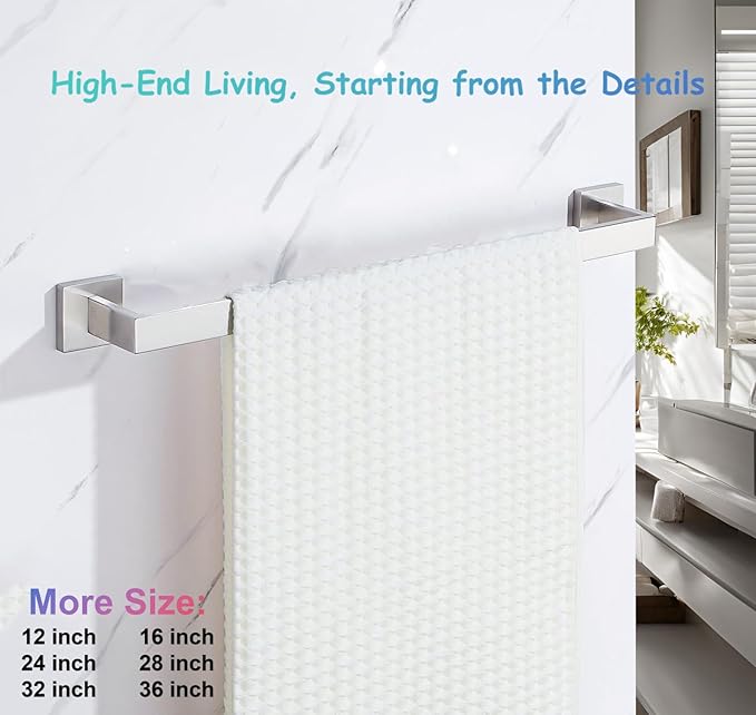 2 Packs 28 Inch Towel Bar for Bathroom 12/16/24/28/32/36 Inch Kitchen Towel Holder Brushed Nickel Towel Rod Wall Mounted SUS304 Rustproof Towel Rack Modern Square Design (2, Brushed Nickel, 28 Inch)