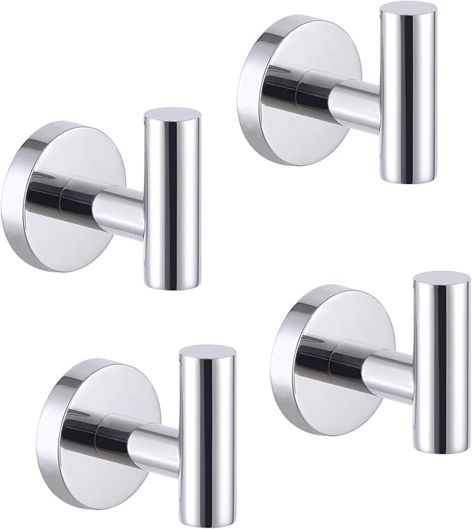 GERZWY Bathroom Towel Hook SUS 304 Stainless Steel Coat/Robe Clothes Hook for Bath Kitchen Modern Hotel Style Wall Mounted 4 Pack Polished Finish AG1307B-JG