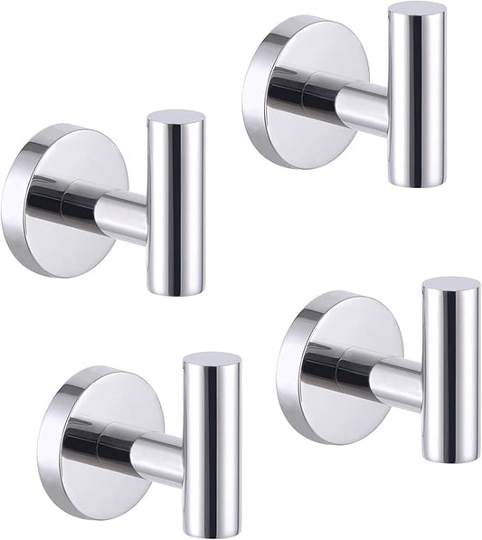 GERZWY Bathroom Towel Hook SUS 304 Stainless Steel Coat/Robe Clothes Hook for Bath Kitchen Modern Hotel Style Wall Mounted 4 Pack Polished Finish AG1307B-JG