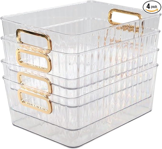 4-pack Clear Pantry Organizer Bins, Kitchen Cabinet Fridge Organizer Basket Bins