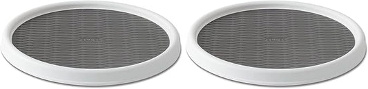 Copco Basics Non-Skid Pantry Cabinet Lazy Susan Turntable, 12-Inch, White/Gray (Pack of 2)-NeatNest
