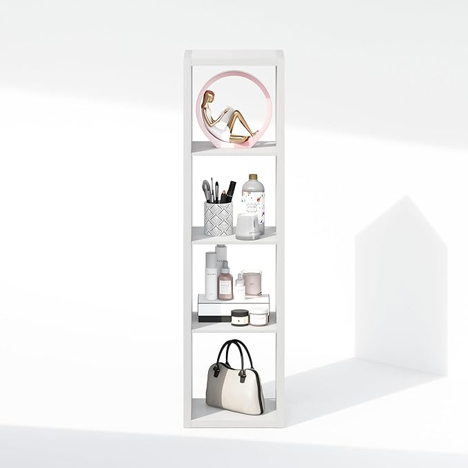 Furinno Cubic Open Back Multipurpose Clothing & Closet Storage Organizer Shelf, 4-Cube, White