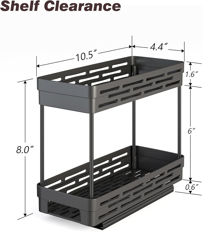 2 Pack Pull Out Spice Rack Organizer for Cabinet, Slide Out Spice Racks Organizer, Spice Cabinet Organizers, Cabinet Size Need:12'' Highx11'' Deepx5'' Wide,Hold 10 Spice Jar Each Tier-2Tier, Black-NeatNest