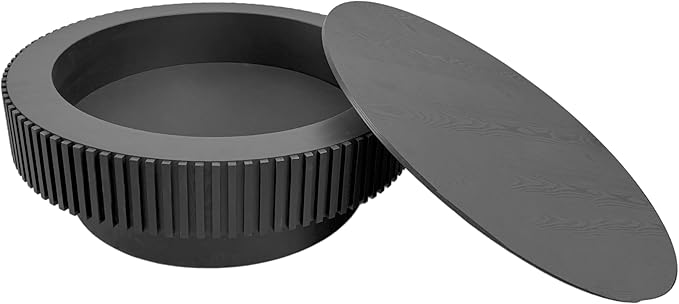 kevinplus 39.37'' Black Round Coffee Table Modern Wood Circle Fluted Drum Pedestal Coffee Table with Storage Space for Living Room, Easy Assembly, Black