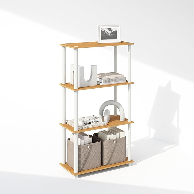 Furinno Turn-N-Tube 4-Tier Multipurpose Bookcase, Beech/White-NeatNest