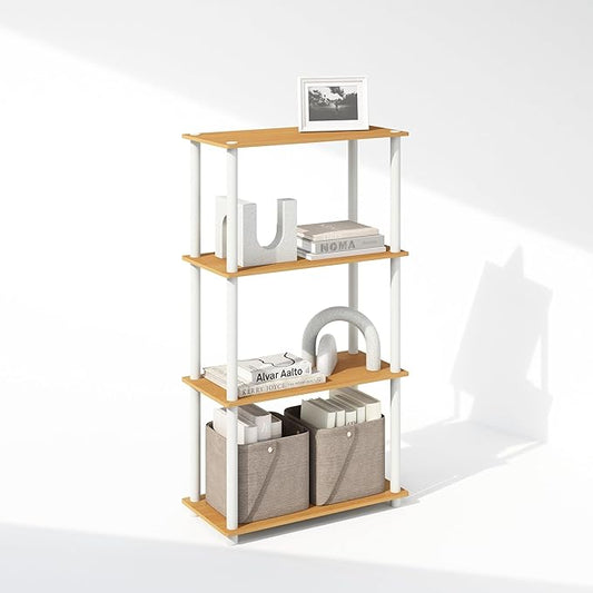 Furinno Turn-N-Tube 4-Tier Multipurpose Bookcase, Beech/White-NeatNest