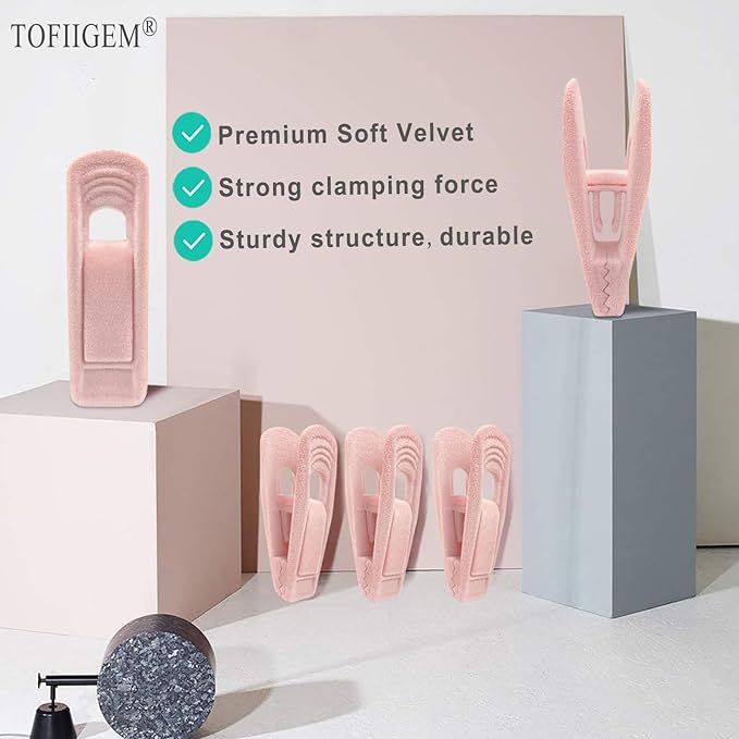 Light Pink Velvet Hangers Clips 20 PCS, Non-Slip Velvet Clip for Pant Skirt Velvet Hangers, Strong Flocking Hangers Clips-NeatNest