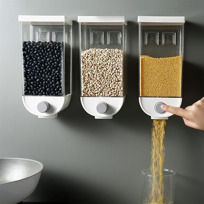 Hemoton Dry Food Dispenser Wall Mounted Single Cereal Dispenser Box for Cereal Grain Nuts Beans Candy Rice Oatmeal Storage Container 1500ml (White)-NeatNest