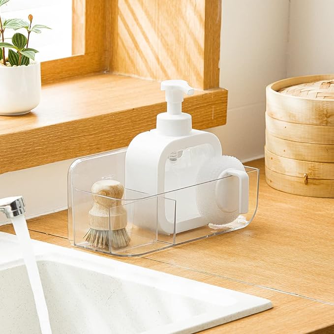 Poeland 2 Pack Wall Mount Storage Organizer, Clear Storage Box Holder Basket with 3 Compartments No Drilling Hang Walls/Doors for Kitchen, Cabinet, Bathroom, Bedroom, Office-NeatNest