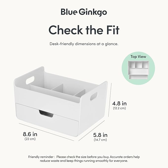 BLUE GINKGO Portable Desk Organizer – Compact 3 Compartment, Half-drawer Storage – Pen Holder, Stationery Desktop Organizer for Office, Makeup, Crafts (Made in Korea, White)-NeatNest