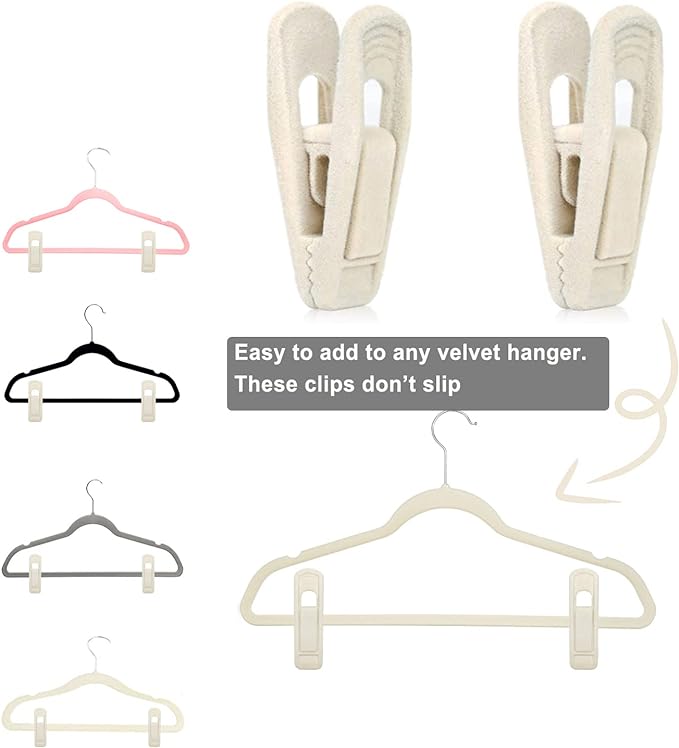 Beige Velvet Hangers Clips (80-Pack), Non-Slip Strong Velvet Clips for Velvet Skirt Hangers, Velvet Pants Hanger Velvet Clips Fit for Thin Velvet Clothes Suit Hangers-NeatNest