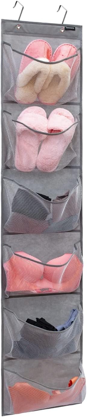 Extra Large Pockets Shoe Organizer for Closet Over The Narrow Door Hanging Shoe Holder Storage with 6 Mesh Pockets (6 Large Pockets)-NeatNest