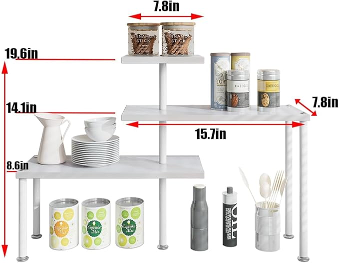 Countertop Organizer Organization 3 Tier Kitchen Corner Shelves Adjustable Spice Storage Rack for Bathroom Coffee Area Over Sink (White)-NeatNest