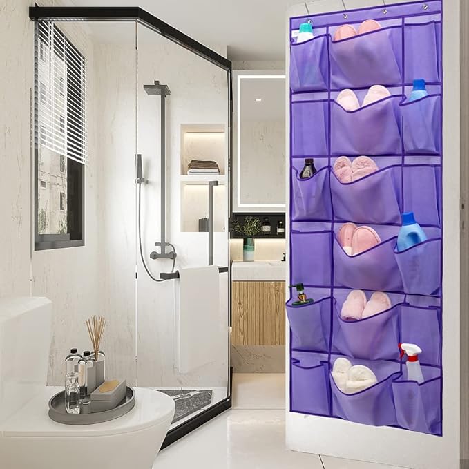 Over The Door Hanging Shoe Rack Organizer with 6 Extra Large and 12 Large Fabric Pockets Shoe Holder for Home Storage (PURPLE)-NeatNest