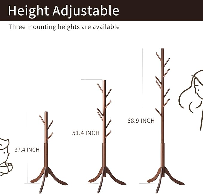 Coat Rack Freestanding, Coat Stands Entryway, Bamboo Coat Rack Hat Hanger 8 Hook for Jacket, Purse, Scarf Rack, Umbrella Tree Stand (Brown)-NeatNest