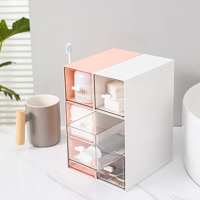 Plastic 3 Drawer Organizer for Cosmetic Storage, Desk Organizer, Makeup Organizer for nail polish, Lipstick, Brushes, Jewelry, Skincare, Bathroom Organization Boxes - Pink-NeatNest