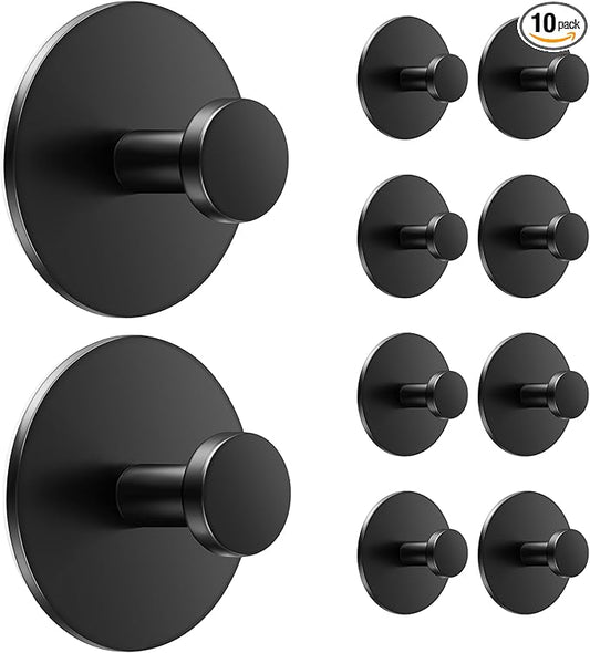 10-Pack Adhesive Wall Hook for Coat and Towel: Extra Sticky 12 LB (Max), Stainless Coat Rack Door Holder Hanger, White Heavy Duty