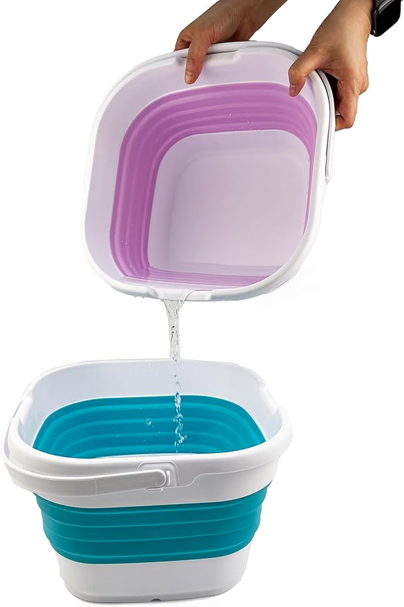 SAMMART 9.5L (2.5 Gallon) Collapsible Rectangular Handy Bucket (White/Pale Purple)-NeatNest