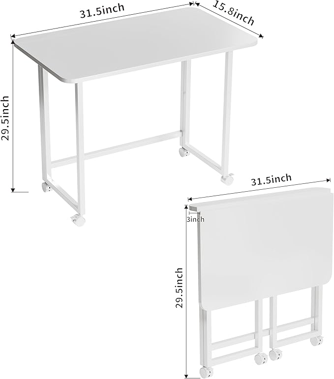 Folding Desk,Not Require Assembly,Small Foldable Desk 31.5" for Small Spaces,Space Saving Computer Table Writing Workstation for Home Office,White-NeatNest
