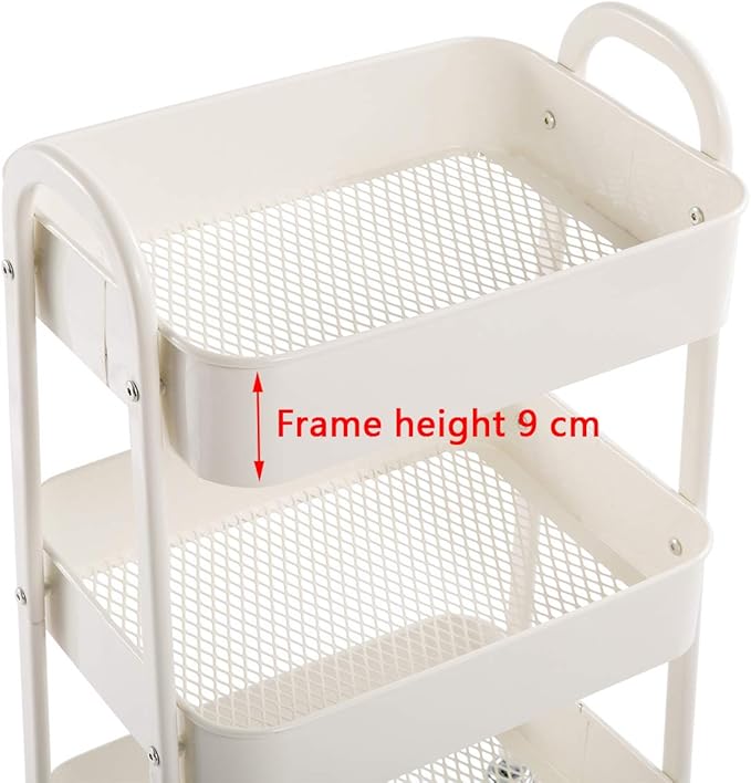 AGTEK Makeup Cart, Movable Rolling Organizer Cart, White 3 Tier Metal Utility Cart-NeatNest