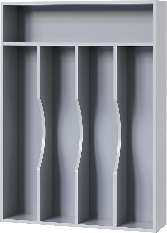 Bellsal Grey Utensil Organizer 10 Inch Silverware Tray for Drawer Utensil Holder Cutlery Organizer Kitchen Drawer Organizer 5 Compartment Small Narrow Bamboo-NeatNest