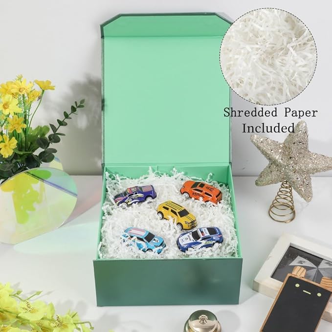 6 Pcs Small Green Gift Box 8x8x4 Inch Magnetic Gift Box Small Magnetic Box with Crinkle Paper Green Small Gift Box with Shredded Paper Luxury Gift Boxes with Lids for Presents-NeatNest