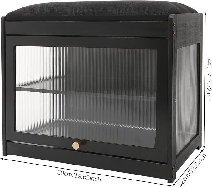 Eapmic Shoe Storage Bench, Entryway Shoe Rack Bench with Padded Seat Cushion, 2-Tier Shoe Cabinet, Bamboo Shoe Organizer for Hallway Bedroom Living Room Front Door (Black, 19.69 * 12.6 * 17.32in)