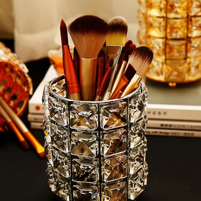 AKOAK 1 Pack Crystal Makeup Brush Holder Office Supplies Storage Rack Eyebrow Pencil/Lipstick/Pencil Makeup Container, Dressing Table, Bedroom, Office (Black)-NeatNest