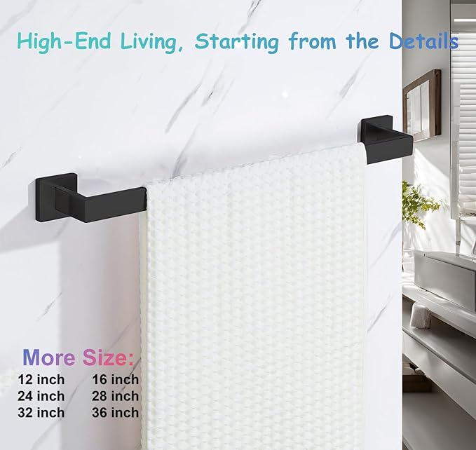 2 Packs 28 Inch Towel Bar for Bathroom 12/16/24/28/32/36 Inch Kitchen Towel Holder Brushed Nickel Towel Rod Wall Mounted SUS304 Rustproof Towel Rack Modern Square Design (2, Matte Black, 28 Inch)