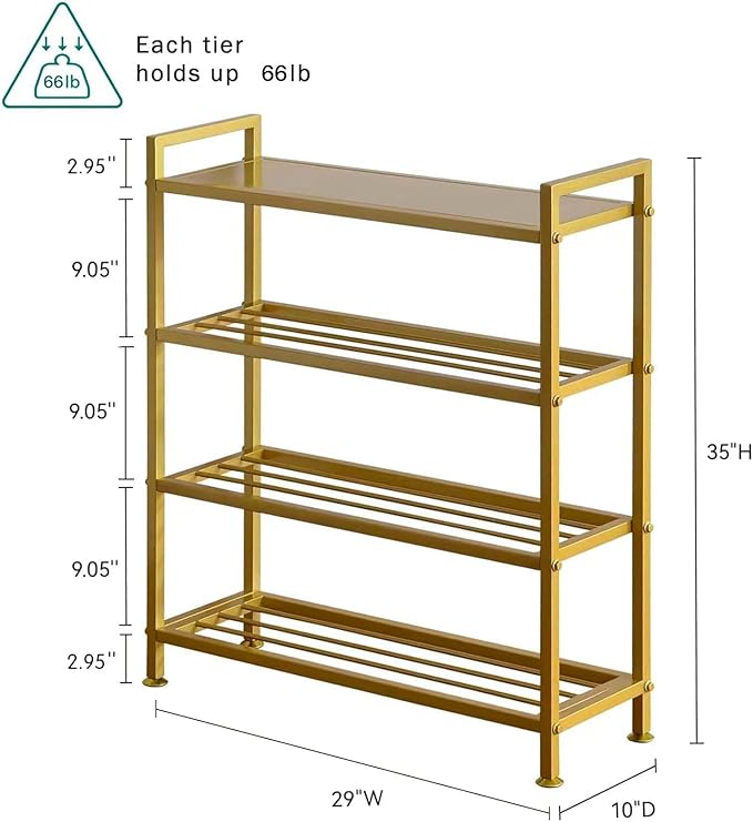Heavy Duty 4-Tier Shoe Rack，Metal Shoe Storage Shelf for 12 Pairs of Shoes，Entryway，Easy to Assemble-NeatNest