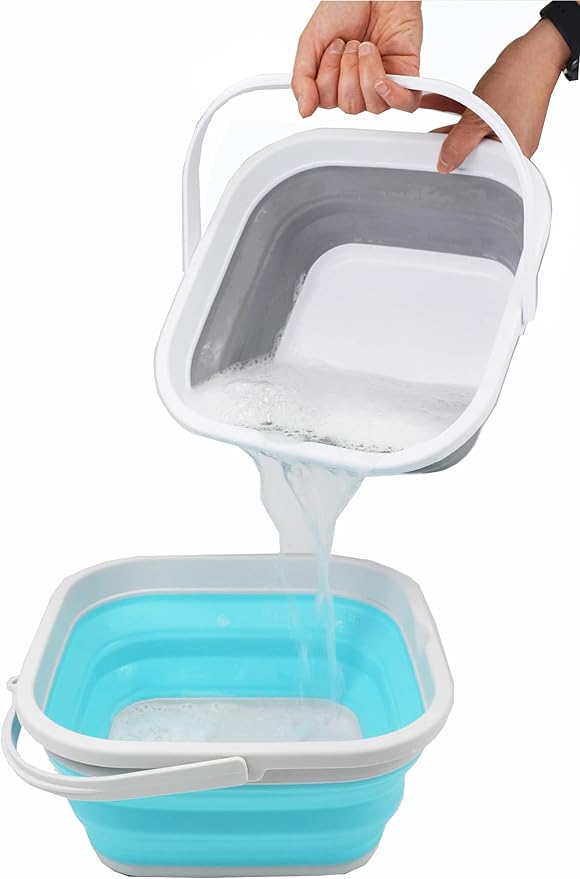 SAMMART 5.5L (1.4 Gallon) Collapsible Square Handy Bucket/Foldable SquareWater Pail/Portable Tub with Handle. (Grey/Cyanine, 1)-NeatNest