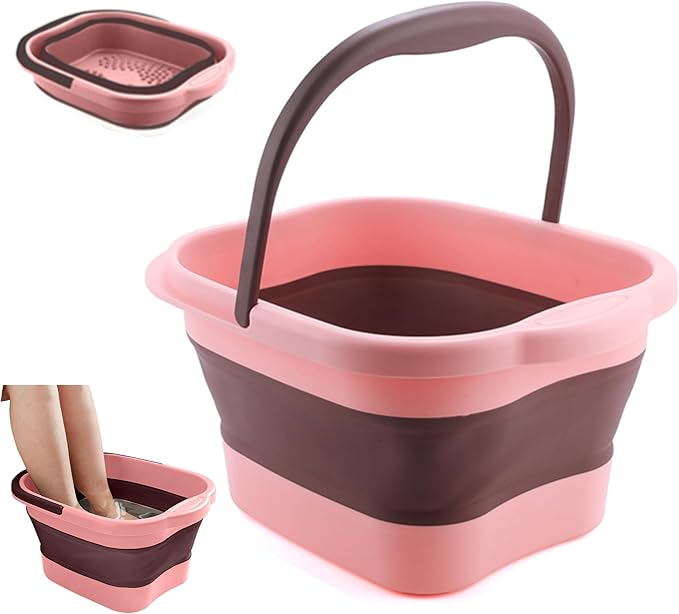 Collapsible Foot Spa Bath Soaking Tub for Girls Women, Inflatable Feet Soak Basin Bucket with Handle and Feet Massaging Acupoint, Pink-NeatNest
