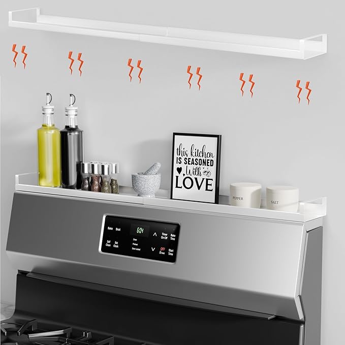 Bumusty 4X Strong Magnetic Rack for Stove Top, 30" Adjustable Oven Spice Rack, Seasoning Organizer Kitchen Shelves, Matte White-NeatNest